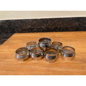8 silver plate round napkin rings - Wedding Band Style